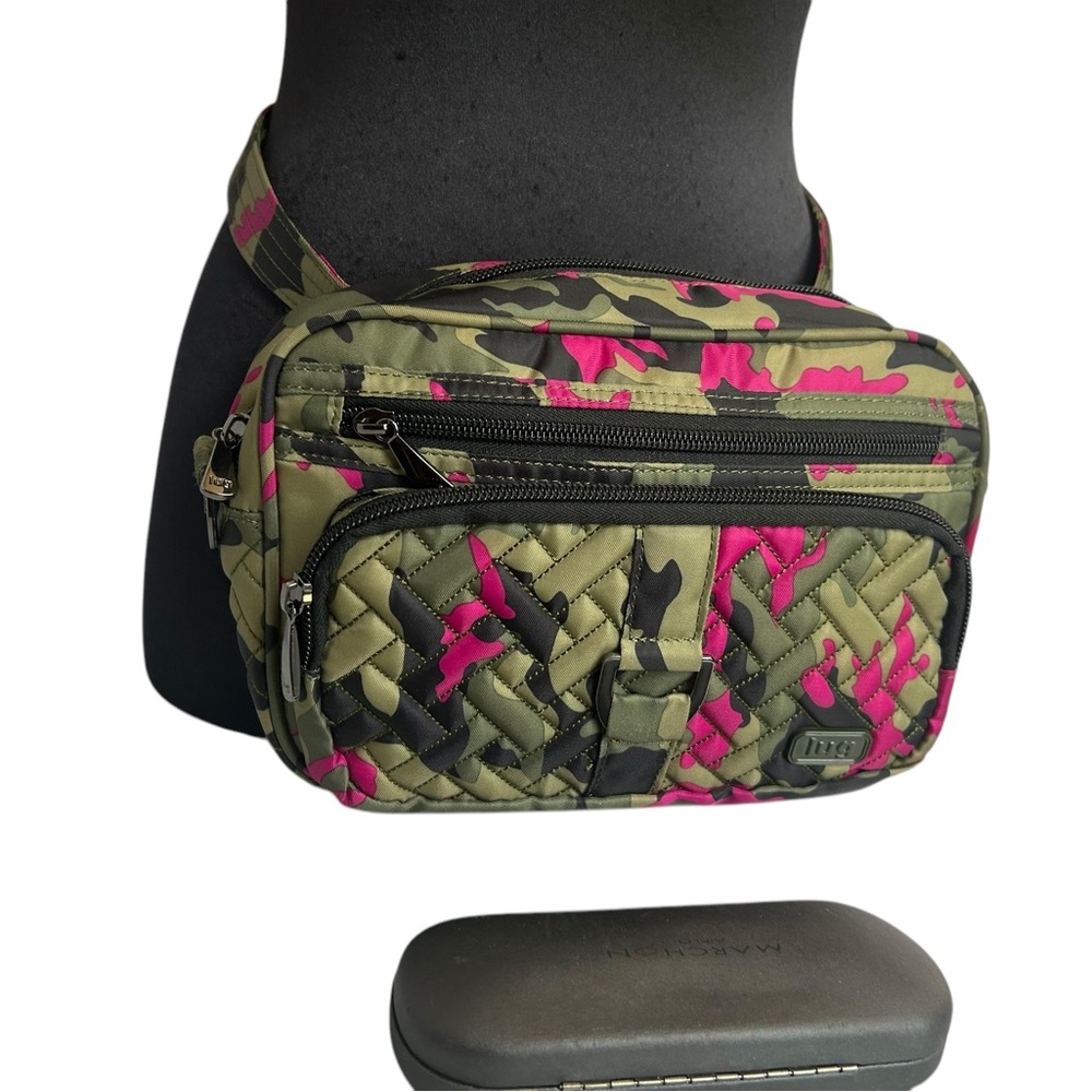 LUG Carousel Convertible Camo Green Pink Crossbody or to a Belt Bag Travel Purse - Picture 13 of 16